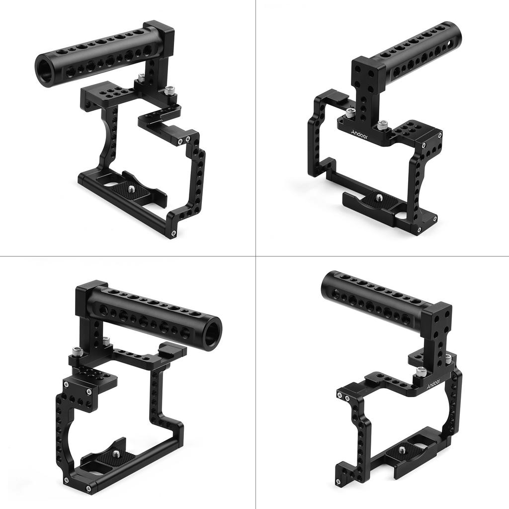 Anoder Camera Cage with Grip Handle Aluminum Alloy with Cold Shoe 1/4 3/8 Holes Compatible with