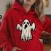 Женские весенне-осенние повседневные худи с капюшоном и длинными рукавами, с большим карманом, с принтом призрака на Хэллоуин, пуловер, толстовка