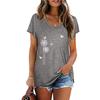 Fashion Spring Dandelion Print Blouses Short Sleeved V-Neck T Shirts Casual