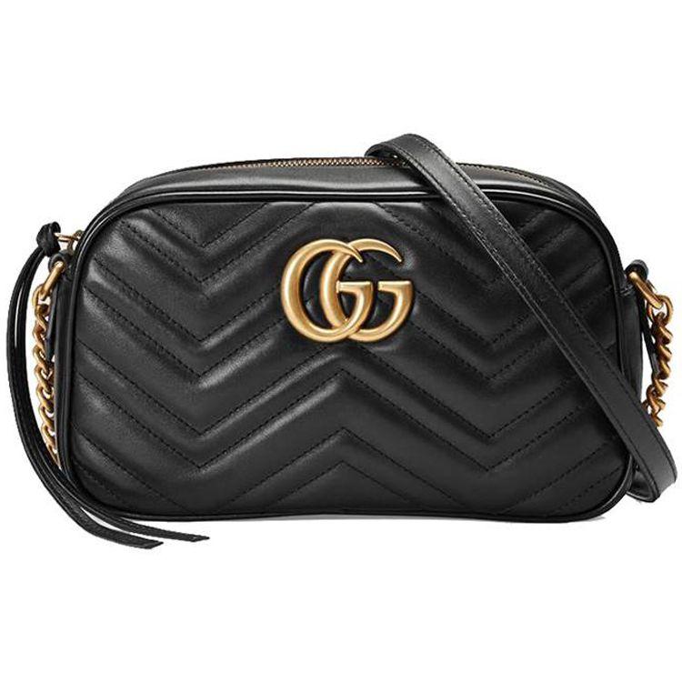 Gucci Черная кожаная сумка через плечо GG Marmont с стежкой «шеврон» для женщин, для повседневного использования