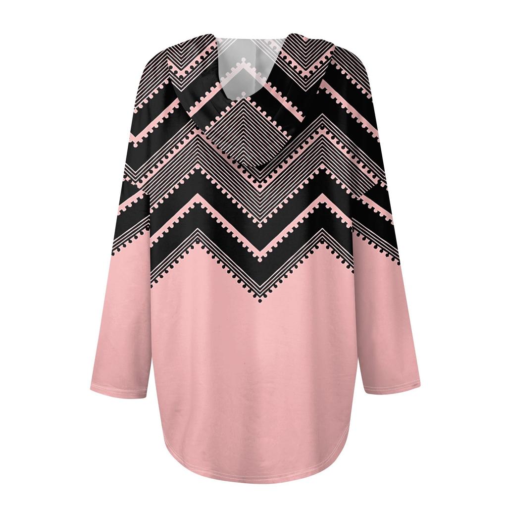 Women's Fashion Hoodies V Neck Long Sleeve Printed Drawstring Casual Loose Pullover Tops