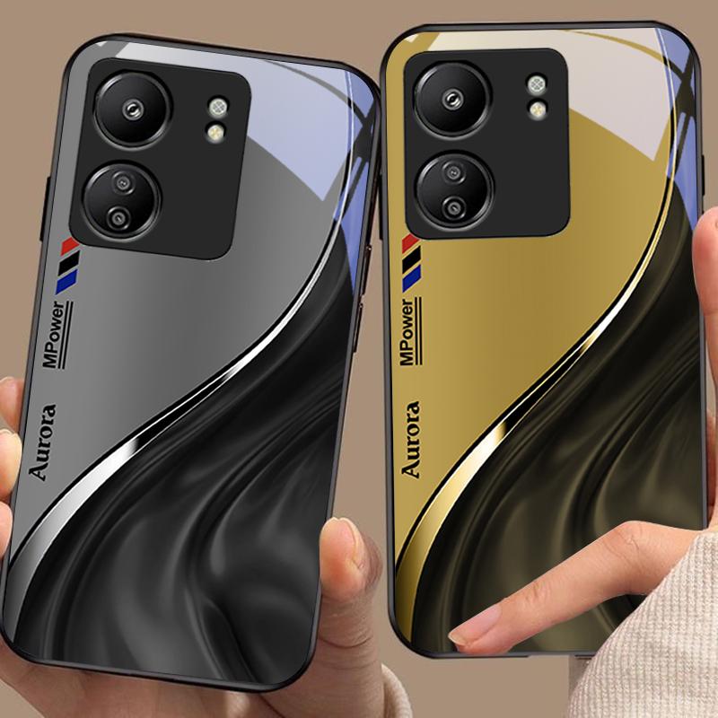 Чехол для телефона Xiaomi Redmi 13C Note13 12 Pro Plus 5G Note 9 13T Pro POCO X6 F5 F6 из черного закаленного стекла с рисунком потока воды