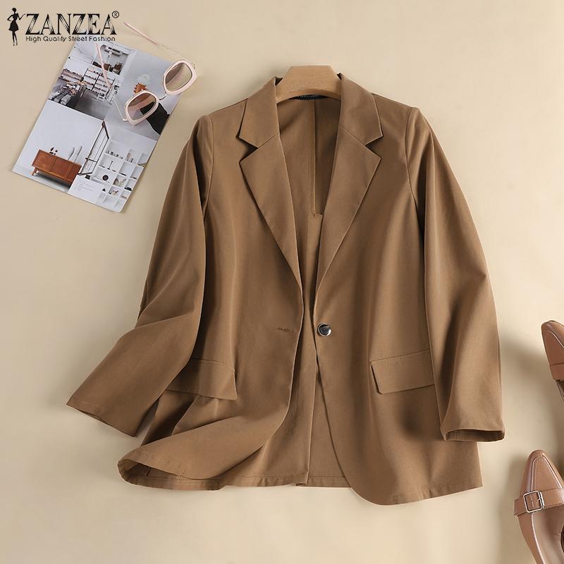 ZANZEA Женский повседневный кардиган с отложным воротником и длинными рукавами, блейзер, верхняя одежда