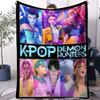 Фланелевое одеяло K-Pop Охотники на демонов Huntrix Saja Boys Принт Мягкое Теплое Легкое Плед Подарок для фаната Дом Кемпинг Путешествия