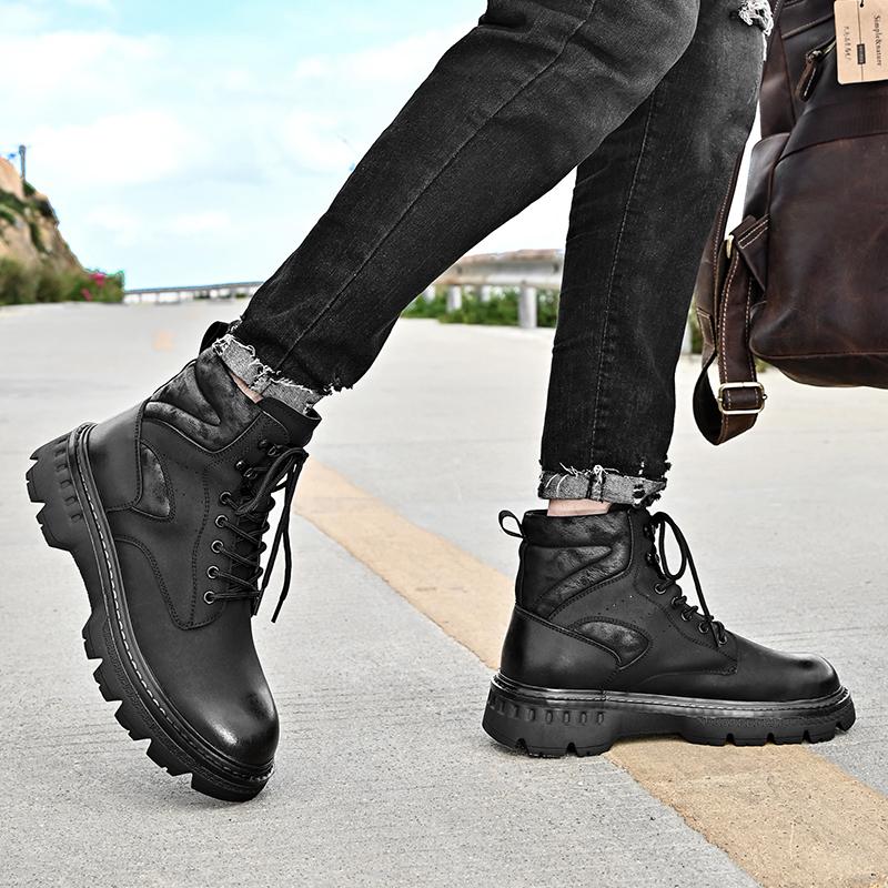 Мужские ботинки из кожи на шнуровке, осенние мужские ботинки на щиколотку, мужские нескользящие ботинки на платформе для активного отдыха, мотоциклетные ботинки