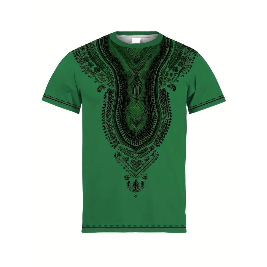 Plus Size Vibrant Floral Print Ethnic Style T-Shirt for Men Breathable Casual Wear Summer Outings Social Gatherings