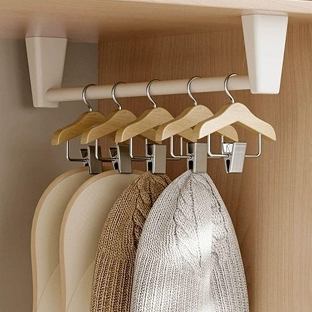 Solid Wood Kids Hanger with Clip Coat Hanging Rack Portable Mini Hanger