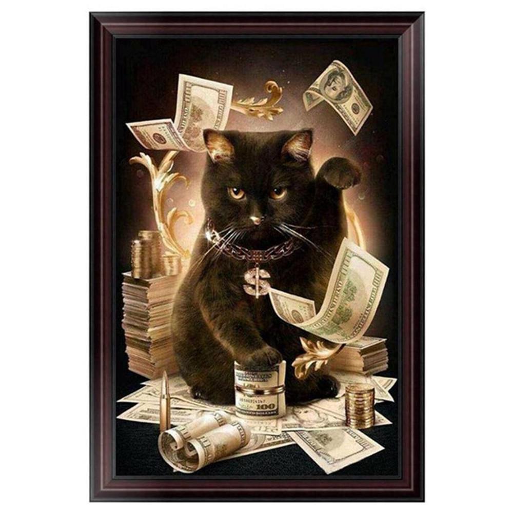 5D DIY Алмазная картина Черный Lucky Cat Алмазная вышивка Полный мозаичный набор Наборы для вышивки крестом Домашний декор Подарки ручной работы