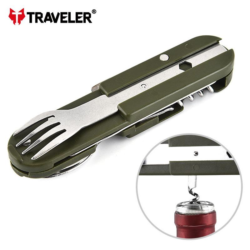Мультитул походный Traveler K607 нож, ложка, вилка, штопор, открывалка, с чехлом