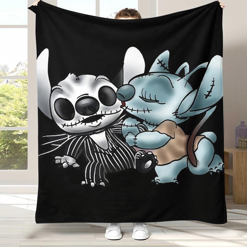 Kawaii S-Stitch Cartoon Flannel Blanket,Ultra Soft Warm Plush Throw for Home Bedroom Bed Sofa Cover Camping Picnic gift kids