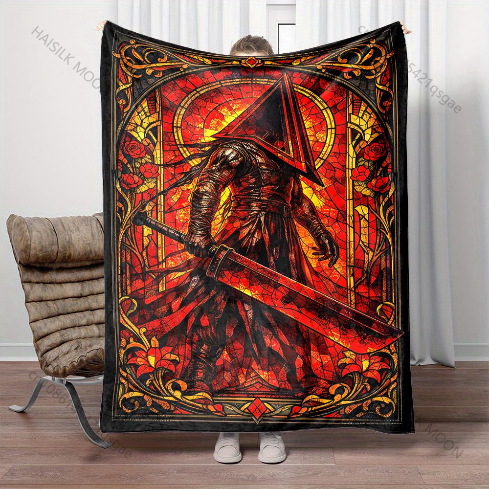 Multiple sizes Red warrior with sword Print Blanket Warm Soft Fluffy s Adult Sofa Bed Throw Blanket Outdoor Travel Camping