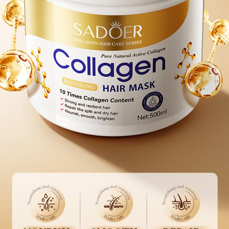Маска для разглаживания волос Collagen Smooth Hair Mask 500 мл SADOER Питательный пушистый кондиционер