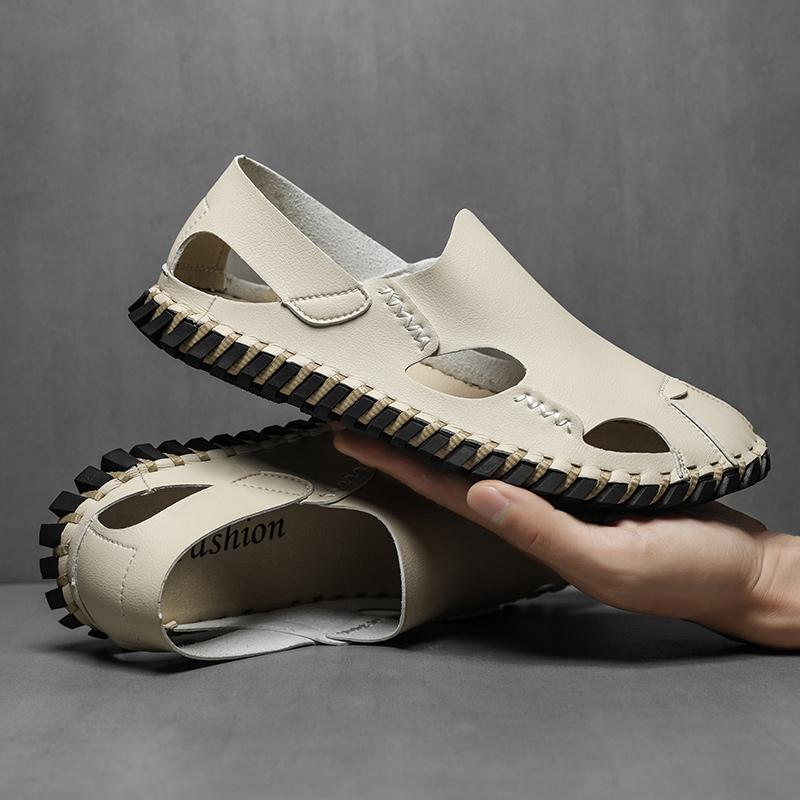 Hollow Out Leather Commute Casual Driving Shoes Quality Classic Baotou Sandals Summer Outdoor Walking Breathable Men's Sandals