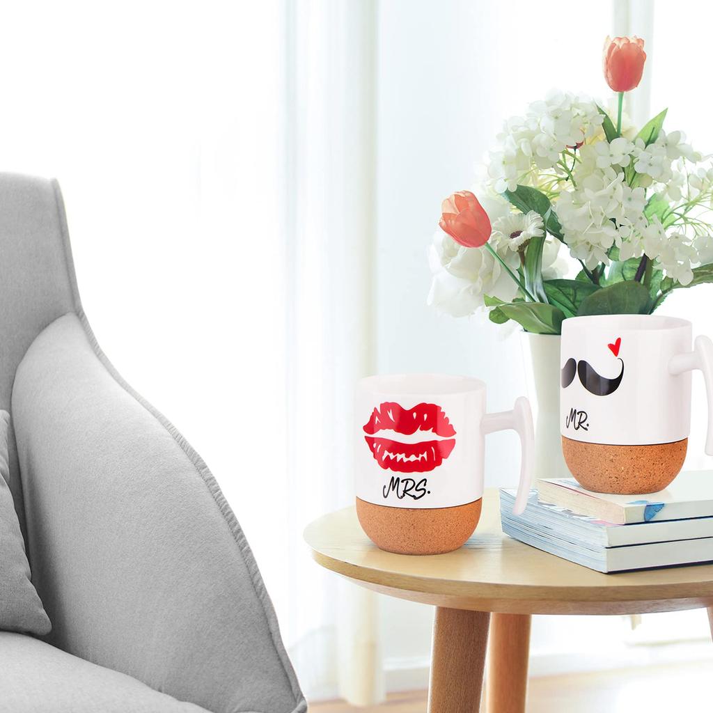 Пара Эспрессо Подарок для Свадьбы Набор с Пробковыми Кружками Love-KANKEI, Свадьбы, Мистер. & Миссис, Юбилей, 300 мл, 2, Белый,