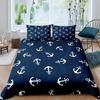 Nautical Bedding Set Ocean Anchor Decor Duvet Cover Sailor Pirate Captain Sea Adventure Bedspread Cover for Kids Boys Navy Blue