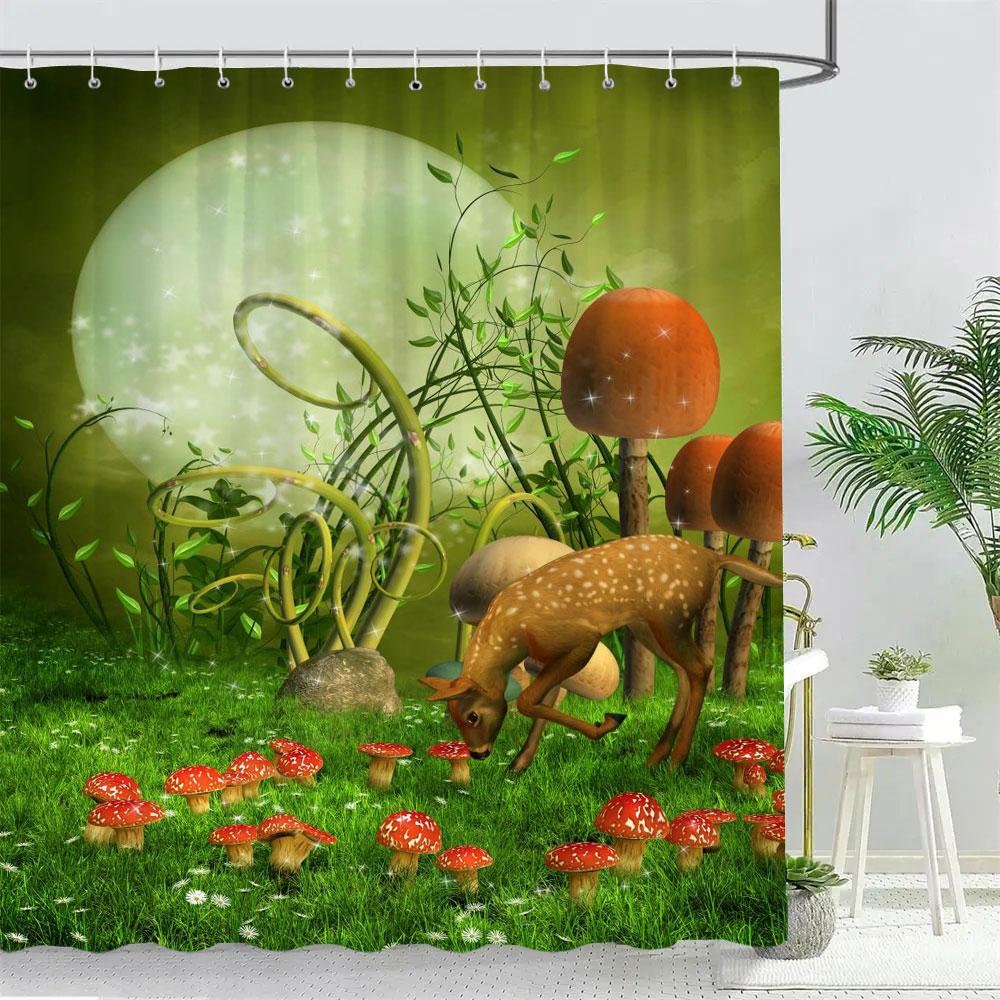 Фэнтезийный Лесной Грибной Домик Занавеска для душа Милый Мультяшный Узор Полиэстеровая Ткань Детская Занавеска для Ванной Декор для Ванной Комнаты С Крючками