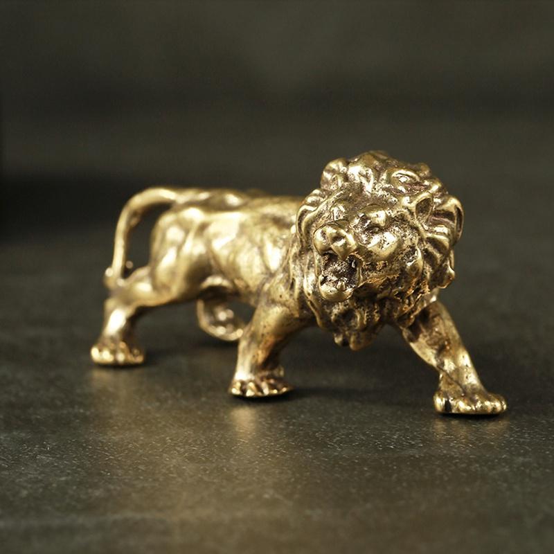 Antique Bronze Lion Statue Small Ornaments Solid Copper Mountain Lions Miniature Figures Brass Sculpture Crafts Decor