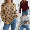 Fashionable Women's Hoodie: Casual Colour-Block Polka Dot Long-Sleeved Pullover Knit Top