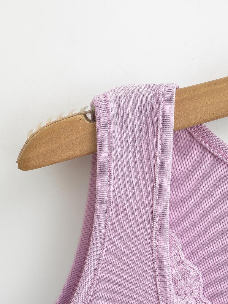 Летний кружевной кроп-топ-майка 2024 - Женский двухпредметный дизайн без рукавов с круглым вырезом