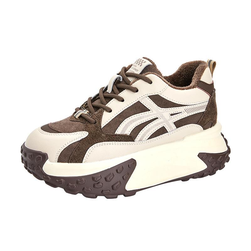 Платформенные кроссовки для папы, женские зимние кожаные кроссовки-хлебушки, с внутренней высотой, на бархатной подкладке, повседневные спортивные кроссовки Forrest Gump