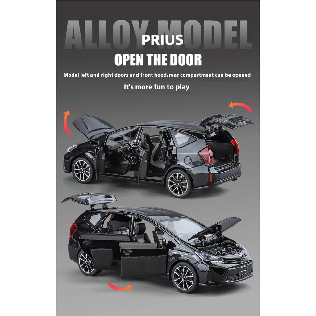 1/32 Scale TOYOTA PRIUS Alloy Car Toy Diecast Model Sound & Light Pull Back Toy Car Center Console Decorative Ornaments Gift for Kid