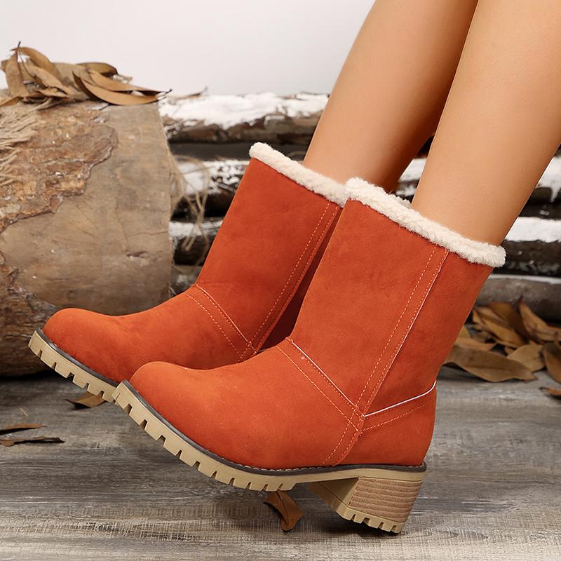 Faux Suede Thick Heels Snow Boots Women Winter Plus Size Short Plush Ankle Boots Woman  New Velvet Warm Short Booties Mujer