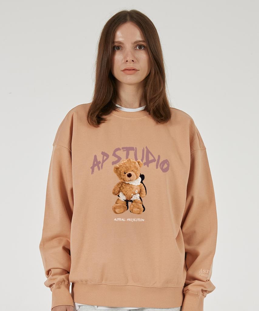 ASTRAL PROJECTION Wink Beardoll Oversized Drop Shoulder Sweatshirt_Peach