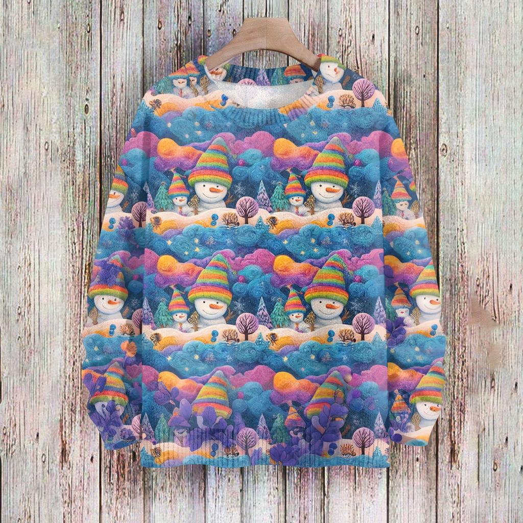 Рождественские толстовки для женщин Вязаный свитер Милая рубашка Осенний свитер с круглым вырезом Топы