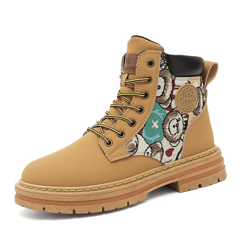 Мужские ботинки на платформе, осенние новые нескользящие рабочие ботинки, модные универсальные высокие мотоциклетные ботинки, повседневная обувь для походов на открытом воздухе 2024 г.