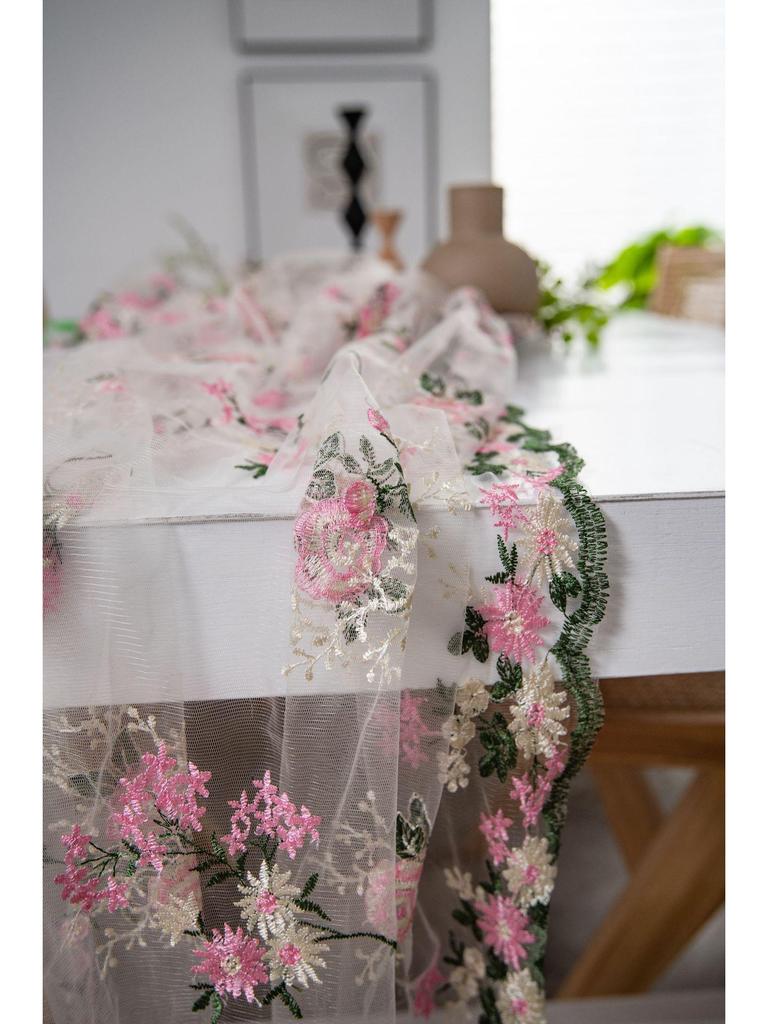 Imanqi Yun Розовая скатерть с цветочной вышивкой и фон для фотосъемки торта