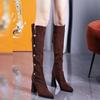 Винтажные зимние женские ботфорты до колена, модные туфли на высоком каблуке с острым носком, лаконичные длинные женские боты