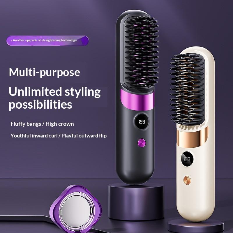 Convenient Cordless Hair Straightener Brush with LCD for Home or Travel Styling Anytime Anywhere