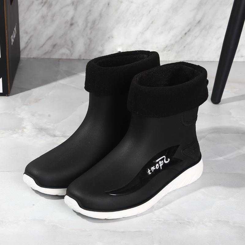 Мужские дождевые туфли нескользящие и водонепроницаемые модные дождевые сапоги флисовые термо резиновые туфли кухня рыбалка средняя голень бахилы