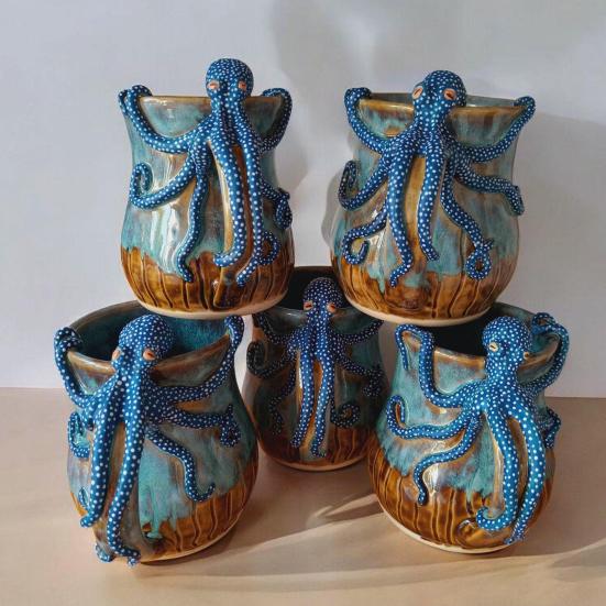 Octopus Coffee Mug 3D Sea Turtles Mermaids Whales Dolphin Water Cup for Sea Lovers Handmade Ocean Creature Statue Cup Gifts for Ocean Enthusiasts