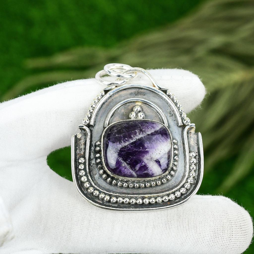 Friendship Day Sale Sterling Silver Chevron Amethyst Gemstone Bezel Wife Pendant