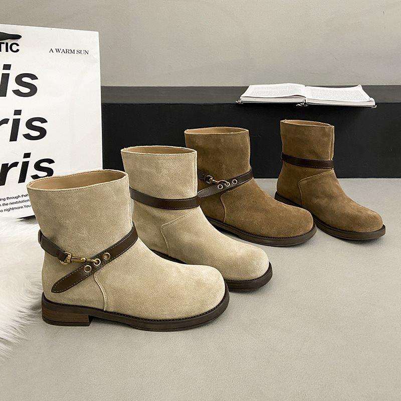 Новые облегающие модные ботинки, ботинки Мартина, короткие ботинки, универсальные ботинки на наборном каблуке, ретро, женские, на толстом каблуке, средней высоты голенища, осень и зима 2025
