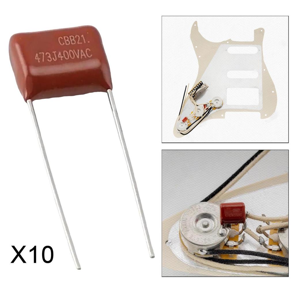10Pcs Electric Guitar Film Capacitors Easy to Install Multiuse 0.022uf 0.047uf Guitar Capacitors Metallized Replace Parts