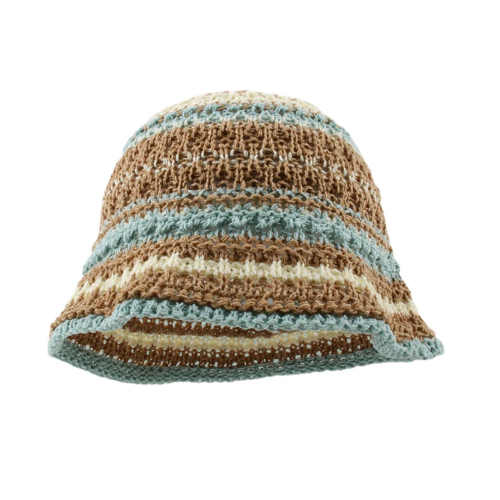 Summer Sunproof Crochet Bucket Hat Ladies Spring Commute Camping Fisherman Cap with Stripe Pattern for Girlfriend