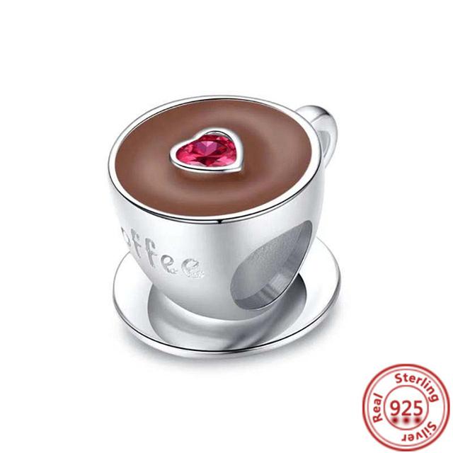 Стерлингового серебра 925 пробы, кофейная чашка, мороженое, бокал для вина, блестящие кулонные бусины с паве, подходящие для браслетов, ювелирных изделий