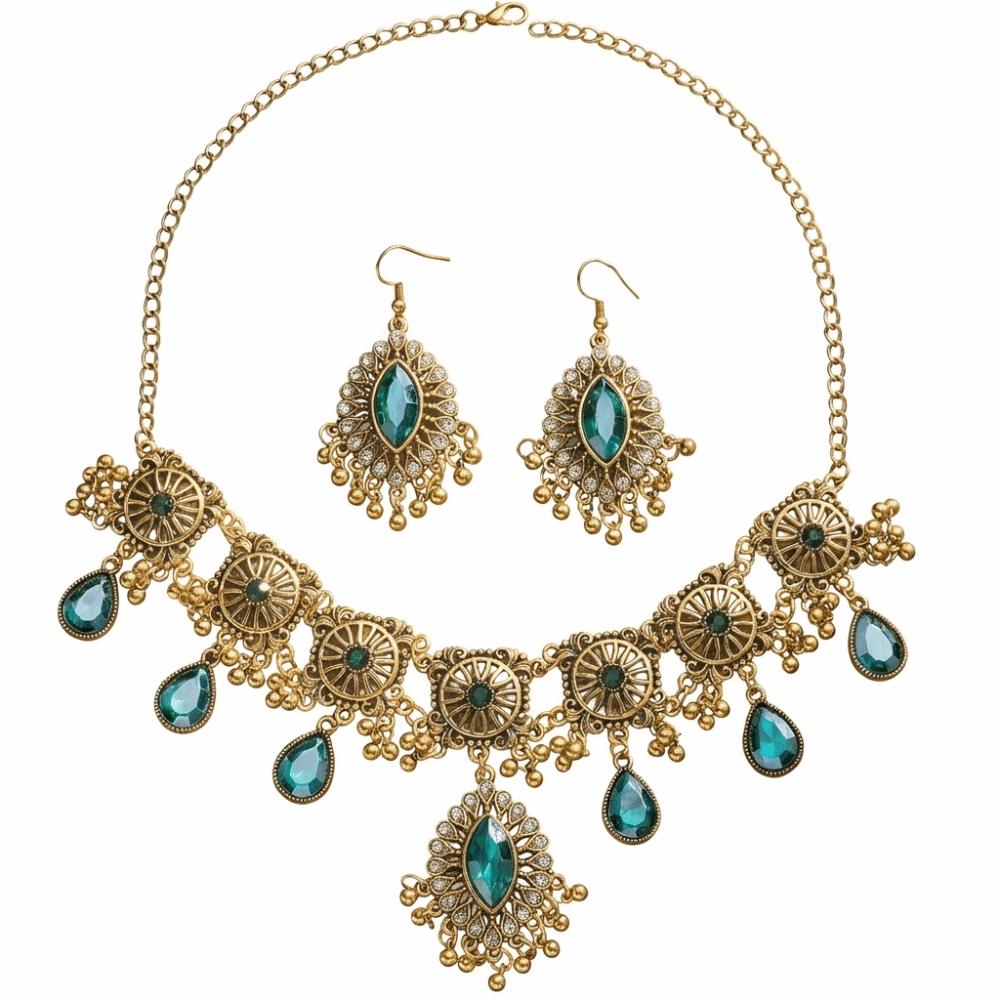 Metal Necklace Earrings Set Water Drop Pendant Ethnic Style Necklace Set  Wedding Party