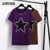 Summer Plus Size Women's T-shirt Loose Round Neck Fashion Star Medium Long Short Sleeve Top