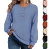 Women's Loose-Fitting Solid-Color Button-Up Long-Sleeved Round-Neck Pullover Knit Sweater Top