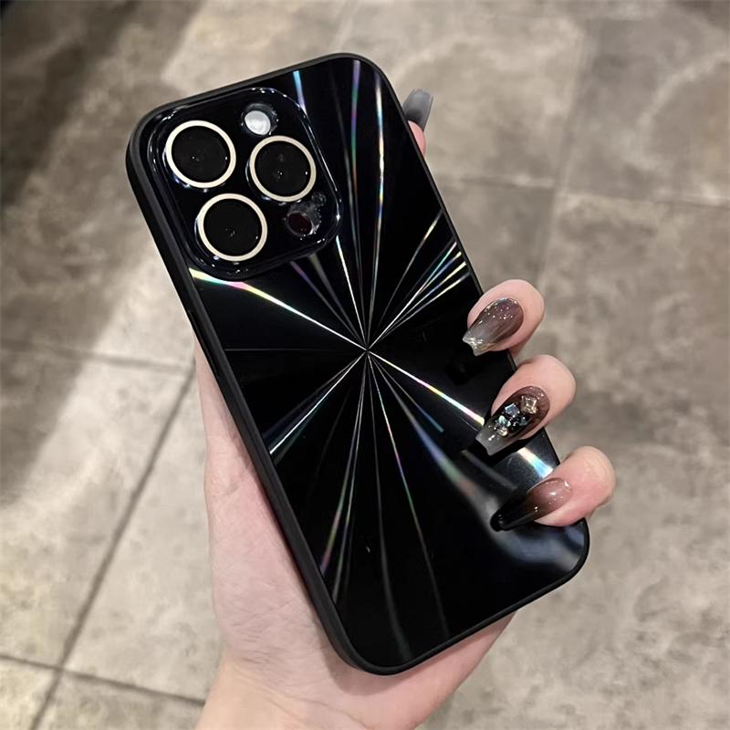 Роскошный 6D цветной лазерный чехол Aurora для iPhone 16 15 14 Plus 13 12 11 Pro Max мягкий бампер противоударный стеклянный чехол для камеры жесткий чехол из ПК