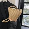 Elegant Soft Woven Bucket Bag For Women Casual Summer Style Shoulder Handbag In Khaki Red And Colorful