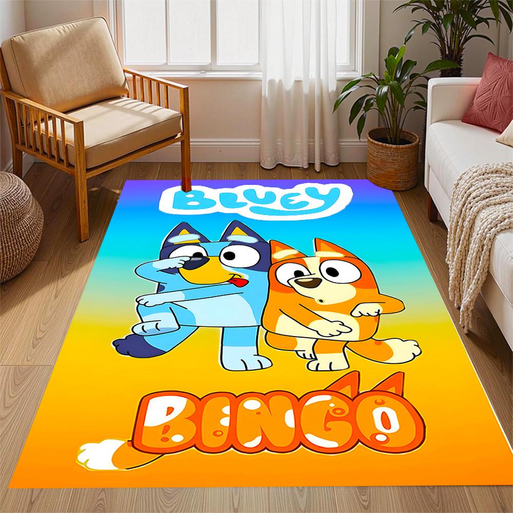Bluey's Bus Adventure Themed Anti-Slip Rugs - Polyester Home Decor, Suitable for Bedrooms, Living Rooms, Doorways, Studios, and Decorations