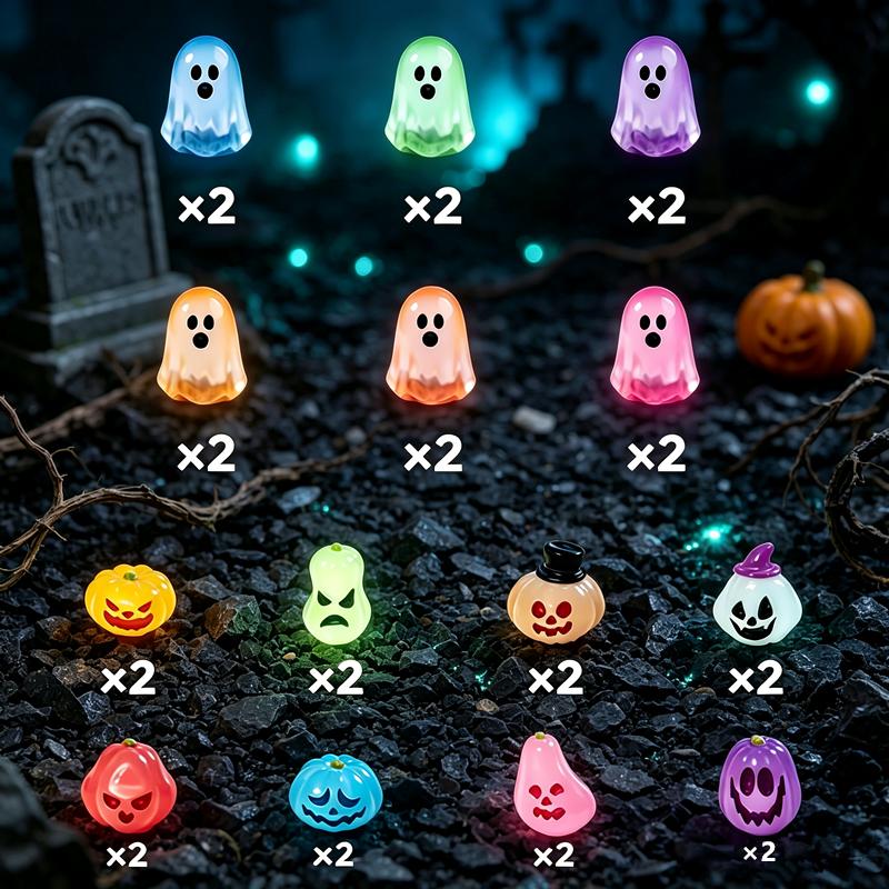 40PCS Halloween Mini Figures,Glow in The Dark Tiny Statue for Halloween Party Favors Dollhouse Decorations,Glow in Dark Cute Ghost Resin Bead Set,