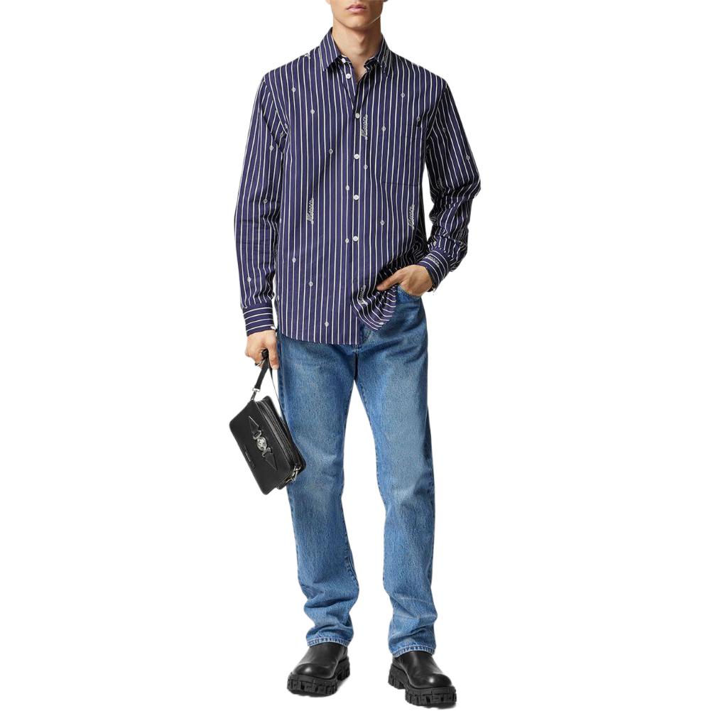 VERSACE Logo embroidered Striped Shirt 1013870-1A09745-1UI20