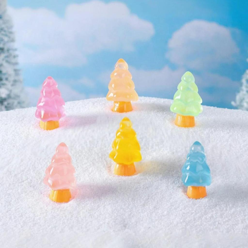 10/20Pcs Luminous Christmas Tree Glow In Dark Mini Resin Decor For Random Color Diy Fairy Garden Party Gift