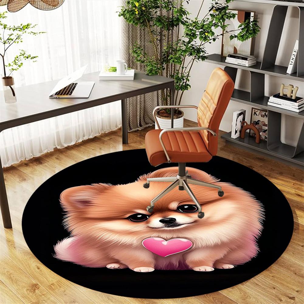 1PC Pomeranian Heart Cute Round Chair mat Area Rug - Non-Slip, Floor Mat for Office, Bedroom, home decor Christmas Gift c0528107