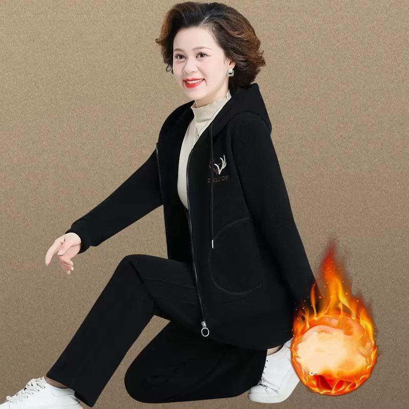 Плюшевая Толстая Куртка Повседневный Западный Стиль Женский Свитер Спортивный Костюм Осень и Зима Костюм-Двойка